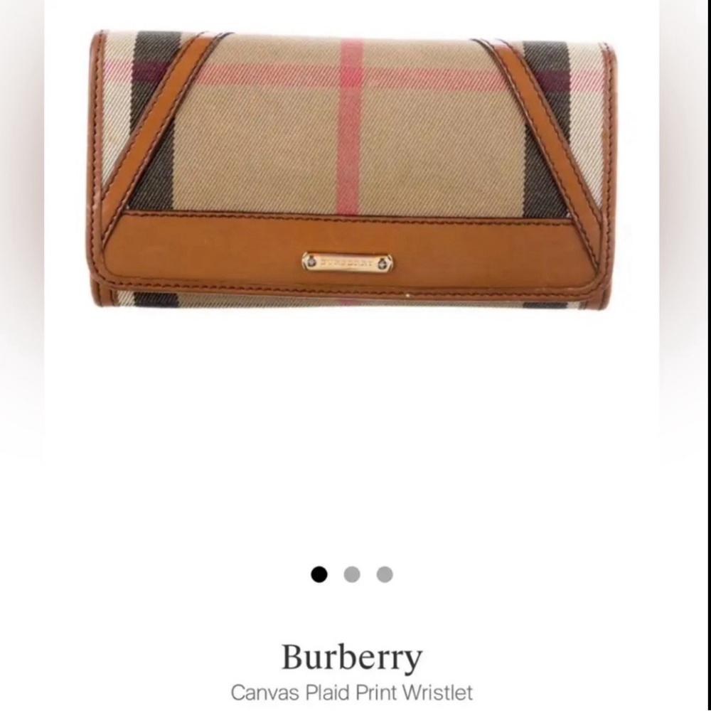 Burberry Canvas Plaid Print Wristlet